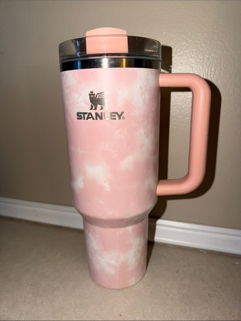 Stanley Pink Marble Travel Tumbler with Handle